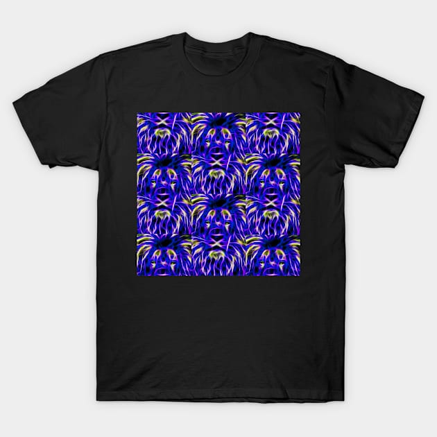 Lion Face Fire Flame Tribal Design - Dark Purple, White and Yellow Colors - Lions Tiled King or Queen of the Jungle T-Shirt by CDC Gold Designs